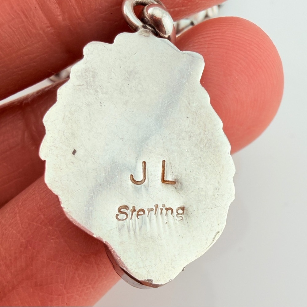Vintage Native American Sterling Silver & Mother of Pearl Leaf Drop Necklace 18g - Picture 6 of 9